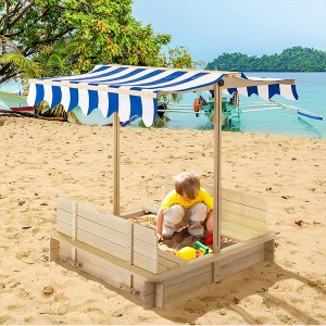 Sandbox With Cover Outdoor Sand Box Play 2 Foldable Bench Seats