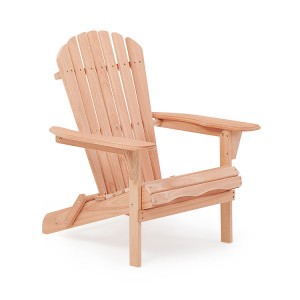 Outdoor Wooden Folding Adirondack Chair Natural Eucalyptus Wood, Half-Assembled Patio Lounge Chair,