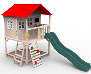 مجموعه چوبی زمین بازی خانه بازی کودکان با سرسره و جعبه شنی