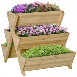 Soporte de jardinera de madera de 3 niveles Caja de jardinera de jardín de madera de varios pasos para exteriores
