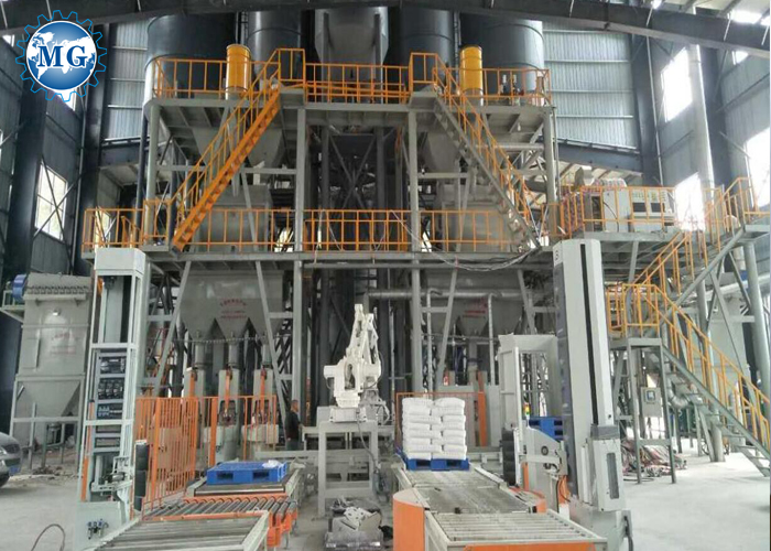 Fully Automatic Dry Mortar Production Line Equip Robot Palletizer Featured Image