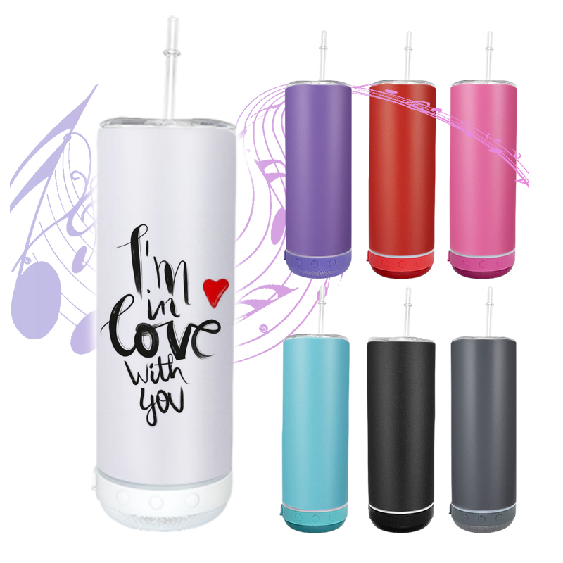 Custom Logo USB charging 20oz straight stainless steel wireless music cup sublimation speaker bluetooth tumbler