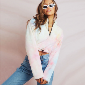 2021 Tie Dye Rainbow Gradjent Nisa Crop Sweatshirt Ġdid tan-Nisa Plush Top Coat Sweater Crop Tops Hoodies