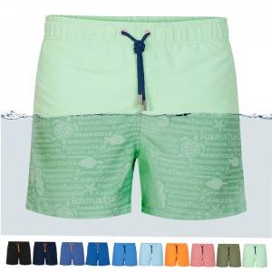 Bañador de baño de moda OEM personalizado impermeable Pantalóns curtos de praia para homes adultos con tinta reveladora de auga