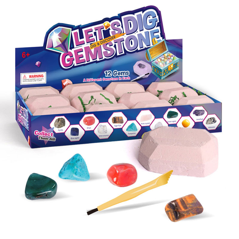 Heltäckande pedagogisk LEKSAK Gem Kit STEM Toy – 12 olika ädelstensgrävningssatser