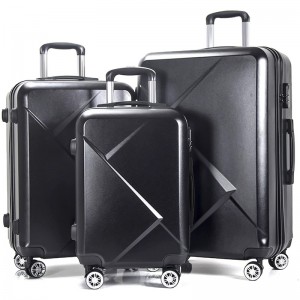 Komplete bagazhesh 3 copë valixhe me karrocë të lehtë udhëtimi ABS+PC me guaskë të fortë me 4 rrota rrotulluese