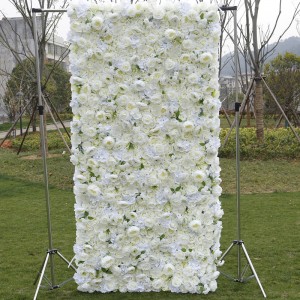 8ft x 8ft Custom 3D 5D Rosa Vit Sidenpion Rose Hortensia Bakgrundspanel Bröllopsdekoration Konstgjord blomvägg