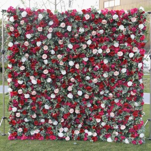 Personalizzato 5D 3D White Rose Ortensia Roll Up Panno Fiore Muro Decorazioni per matrimoni Seta artificiale Pannello fiore rosa Sfondo Fiore muro