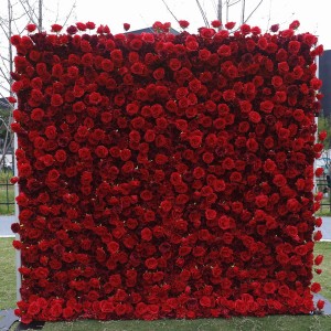 Kustom 5D 3D White Rose Hydrangea Roll Up Kain Bunga Dinding Dekorasi Pernikahan Sutra Buatan Mawar Bunga Panel Latar Belakang Dinding Bunga