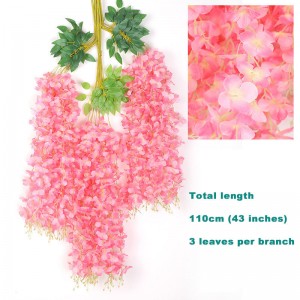 45 colių / 3,7 pėdų Wisteria dirbtinė gėlė, krūminė šilko vynmedžio rata, kabanti girlianda, puošmena Visterijos gėlės