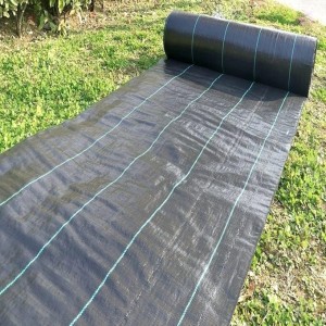 Estera de hierba de tela tejida PP negra y verde para prevención de césped