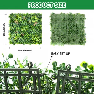 Ụlọ agbamakwụkwọ ime ụlọ Faux Tropical foliage Boxwood Hedges Vertical Silk Plastic Green Grass Plant Wall Decor