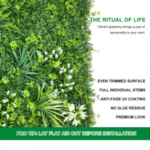 Vertikale tuinmuur vir binnenshuise buitedekor UV-beskerming Plastiek Hoë kwaliteit groen plantpanele Tropiese geur