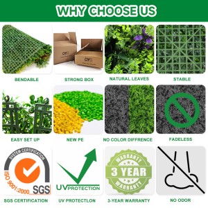 वनस्पति कृत्रिम यूवी-प्रतिरोधी और लौ-मंदक यूवी कृत्रिम पौधे की दीवार पैनल हरी घास की दीवार कृत्रिम पत्ते की दीवार