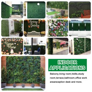 Osisi Artificial Wall Vertical Garden Plastic Osisi 20inch Hedge Wall Boxwood Hedge Panel Ihe ndozi ụlọ