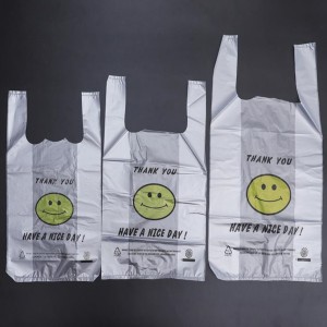 Bolsas para llevar al por menor de comestibles de plástico Bolsa de camiseta Bolsa de camiseta de plástico de agradecimiento