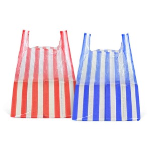 HDPE ზოლიანი გადასატანი ჩანთა / მაისური ჩანთა / შესაფუთი ჩანთა ლურჯი / თეთრი ზოლიანი მაისური ჩანთა Candy Strip საუკეთესო ხარისხით და ფასით