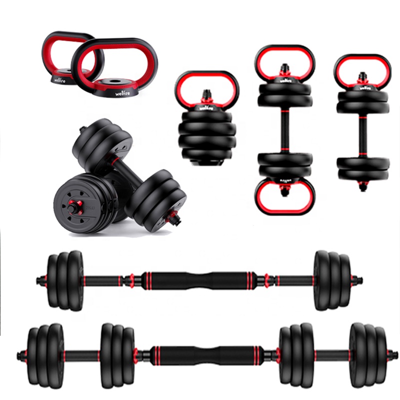 High Quality Cement Rubber Coated Solid Power Free Weights Dumbbell barbell 10Kg Kettlebell Set Weight