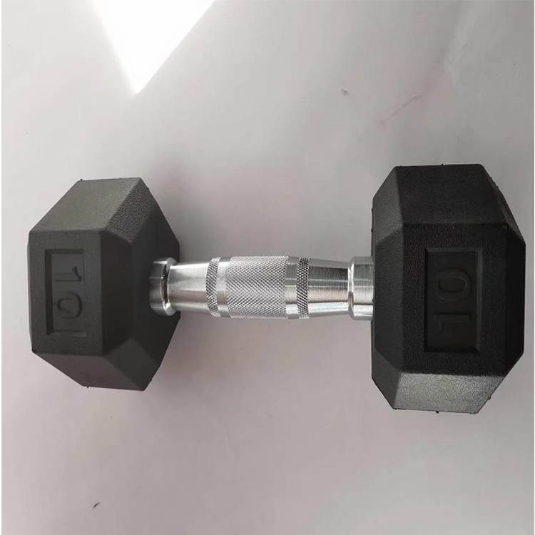 wholesale private label black 10kg power training equipment rubber adjustable coated cast steel weights hex dumbbell set