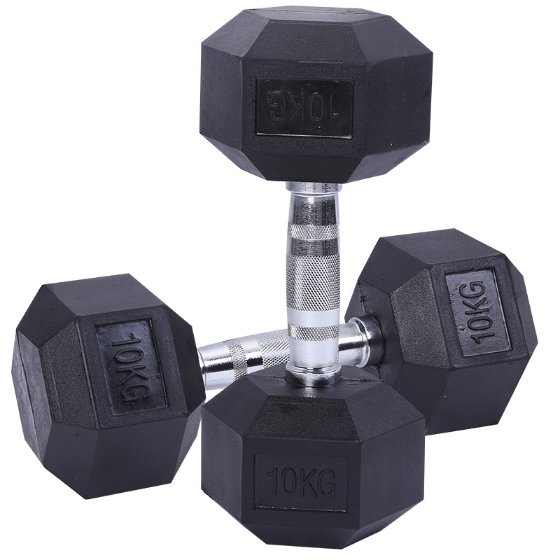 2021 High Quality Black gym equipment steel solid neoprene Rubber hexagon dumbbells for sale Featured Image