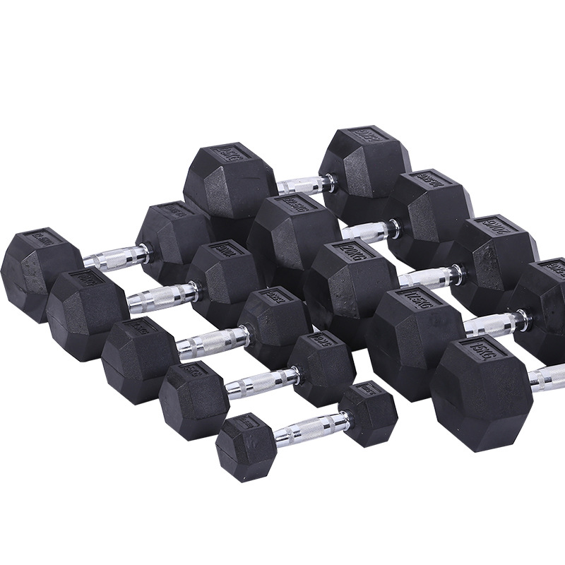 2021 High Quality Black gym equipment steel solid neoprene Rubber hexagon dumbbells for sale
