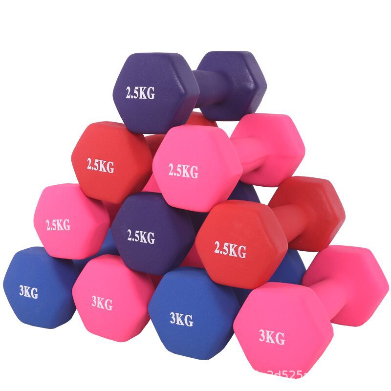 Customized polychrome chloroprene rubber impregnated hexagonal dumbbell gym  Hex dumbbells for ladies