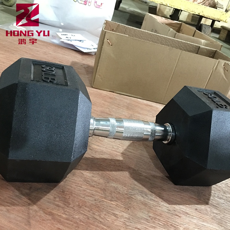 China Supplier Black Rubber Coated Solid Power Free Weights Custom Logo Hex Dumbbells Set Kg