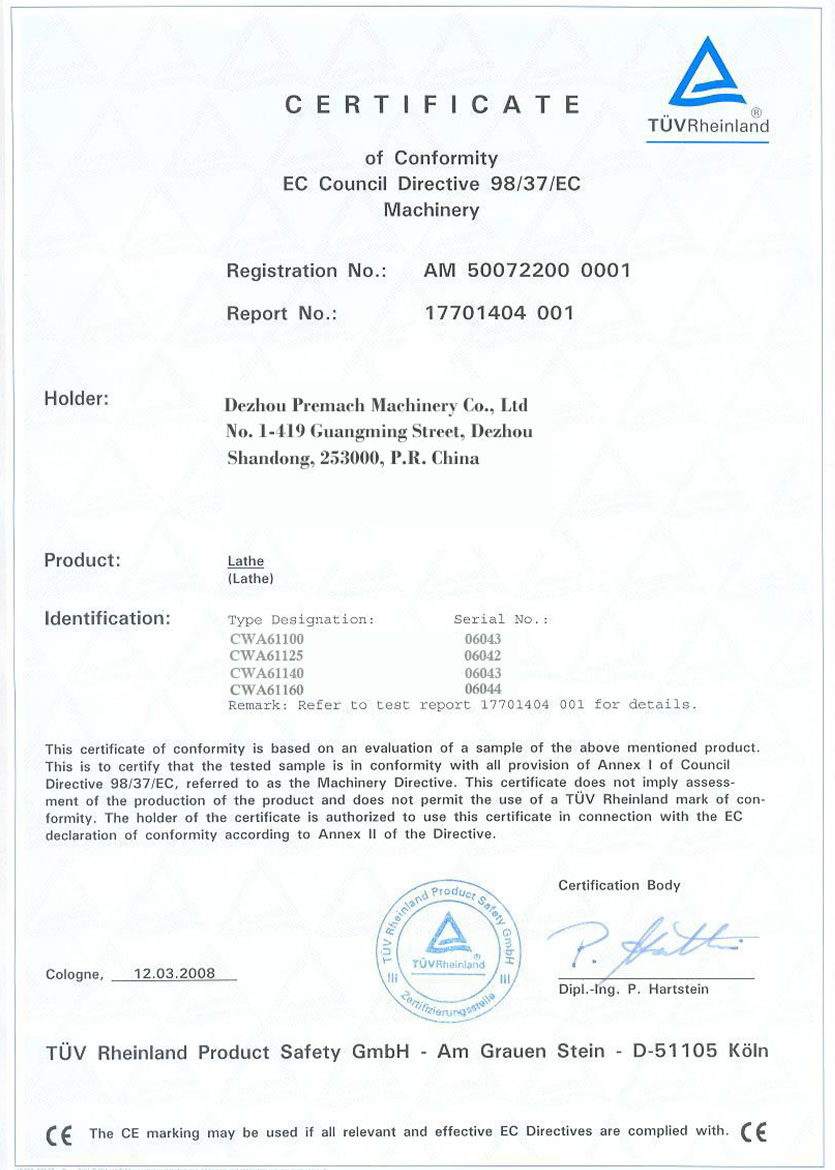 CE-certifikat utfärdat av tyska TUV (2)