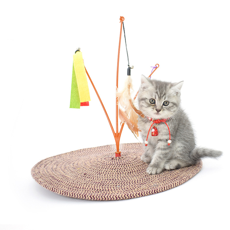 Árbol pequeño de alta calidad para gatos, poste interactivo para rascar, varita de plumas, juguetes para gatos