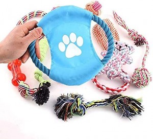 Pacote de 10 brinquedos personalizados de algodão durável para cachorros interativos para cães que rangem brinquedos para mastigar