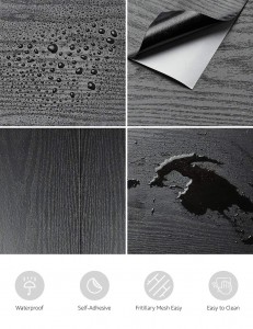 Musta puun kuori- ja kiinnityspaperi, itsekiinnittyvä pöytä- ja ovikoriste