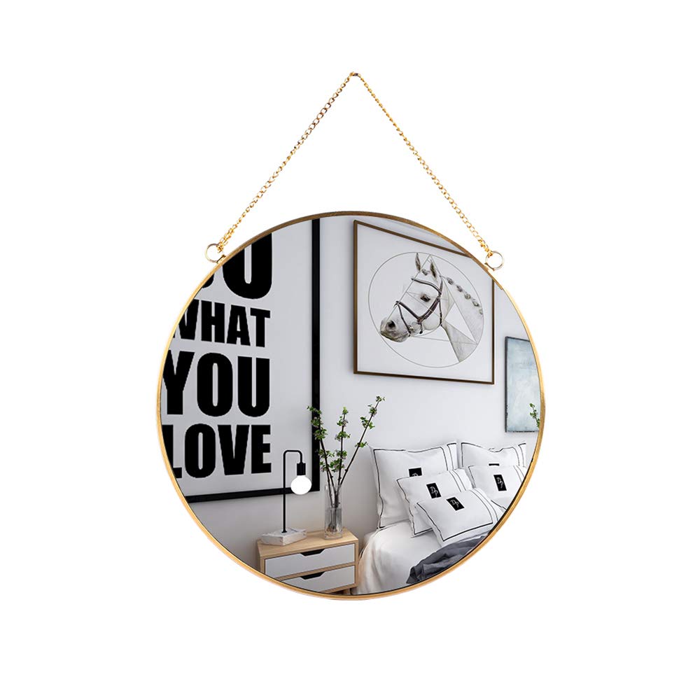 Hängender Wandkreis-Spiegel, goldener geometrischer Spiegel mit Ketten-Raumdekoration