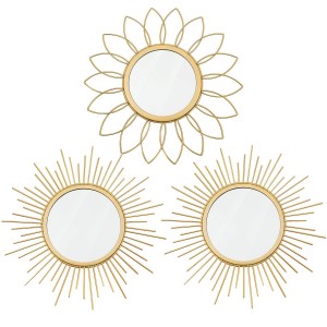 Cermin Emas Hiasan untuk Dinding Logam Sunburst Hiasan Rumah Gantung Seni Dinding