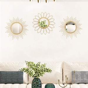 Dekorativa guldspeglar för väggmetall Sunburst Heminredning hängande väggkonst