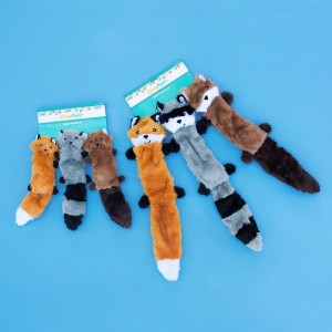 No Stuffing Squeaky Plush Dog Toy, Fox, Raccoon, ແລະ Squirrel
