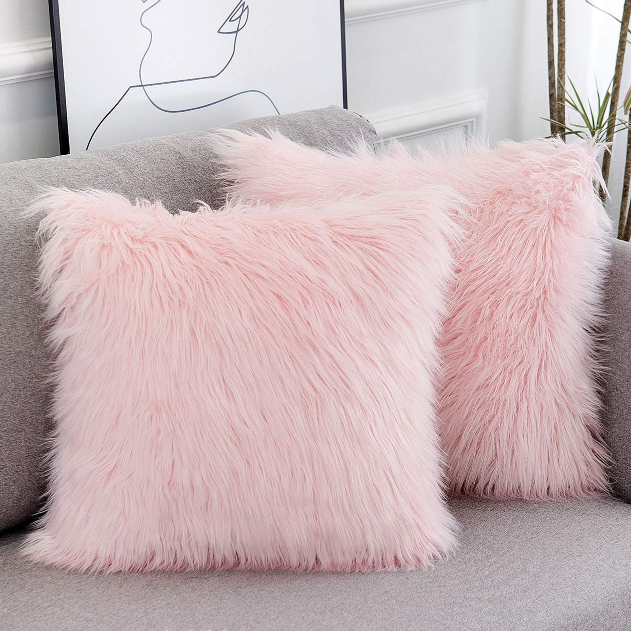 Vaaleanpunaiset pörröiset tyynynpäälliset tekoturkista Merino Style Square Fuzzy Decor tyynyliina