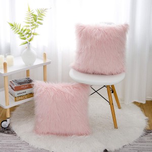Rose Fluffy Pillow Covers Faux Fur Merino Style Square Fuzzy Decor Housse de coussin