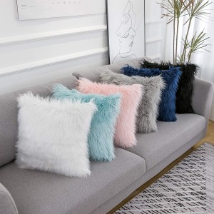 ខ្នើយ Fluffy ពណ៌ផ្កាឈូកគ្របដណ្តប់ស្រោមខ្នើយ Faux Fur Merino Style Square Fuzzy Decor Case