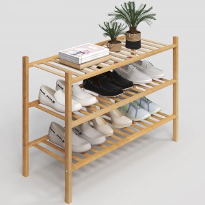 3-Tier Shoe Rack foar Closet Stackable Shoe Shelf Multifunksjonele Bamboo Organizer