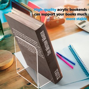 Hlakola Libuka tsa Acrylic Non-Skid Bookends Shelves Book Holder Stopper bakeng sa Libuka