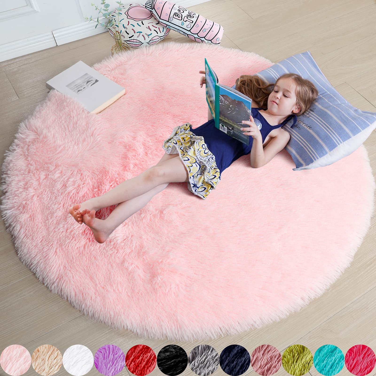 Ružičasti okrugli tepih za spavaću sobu za djevojčice Pahuljasti okrugli krzneni tepih Slatka dekoracija sobe