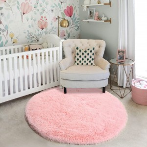 Ružový okrúhly koberec pre dievčatá do spálne Fluffy Circle Furry Carpet Roztomilá dekorácia do izby