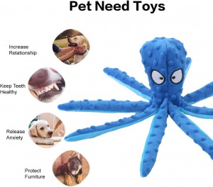Jouets grinçants de chien de forme de poulpe faits sur commande en gros aucun jouet de chat de chien de peluche de rembourrage jouets de mastication d'animal familier