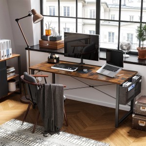Grand bureau d'écriture d'ordinateur bureau de travail à domicile avec sac de rangement crochet pour casque