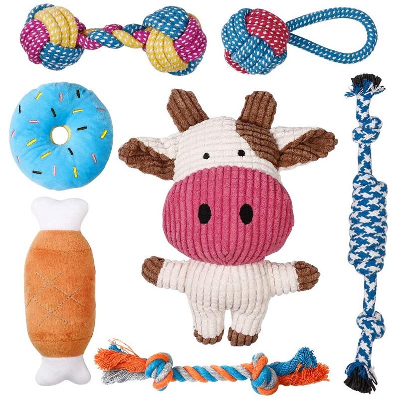 Paquete de 7 paquetes personalizados Paquete de xoguetes para cans Conxunto interactivo de xoguetes para cans con corda de algodón