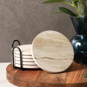 Marble Ceramic Drink Coaster na may Holder Absorbent Tabletop Protection Cup Home Decor