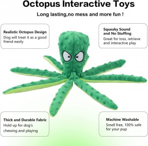 លក់ដុំ Custom Octopus Shape Dog Squeaky Toys No Stuffing Plush Dog Cat Toy Pet Chew Toys