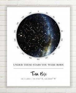 Neuramljena prilagođena zvjezdana karta sa zviježđima. Zidni umjetnički poster Poklon za uređenje doma
