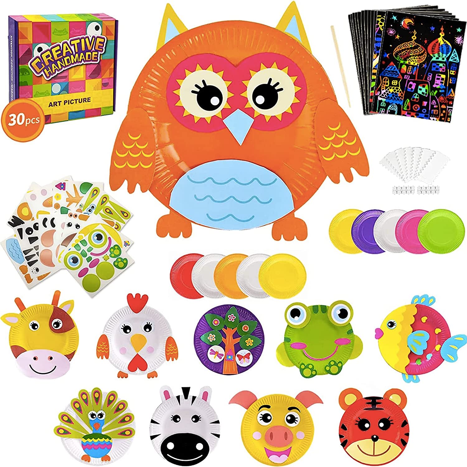 Kit de arte de plato de papel redondo de 30 piezas para regalos educativos para niños