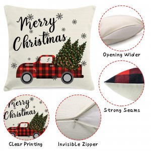 Lot de 4 housses de coussin de Noël taies d'oreiller décor à carreaux de vacances d'hiver